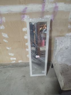 White Wall-Mounted/Over-the-Door Jewelry Armoire Cabinet with a Full-Length Mirror and 6 Built-In Interior LED Lights