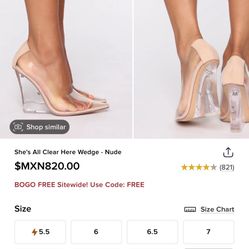 Fashion Nova Clear Wedge Nude Heels Size 10