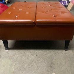 Brown Faux Leather Ottoman