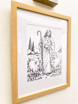 Original Hand Drawn The Good Shepherd Jesus Drawing (Framed)