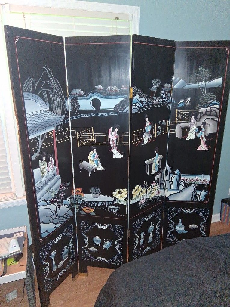 4 Panel Vintage Asian Screen Room Divider