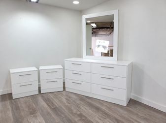 DRESSER WITH MIRROR AND TWO NIGHTSTANDS