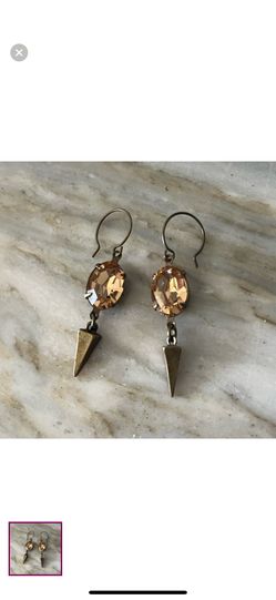 Handmade Amber Crystal Spike Dangle Hook Earrings
