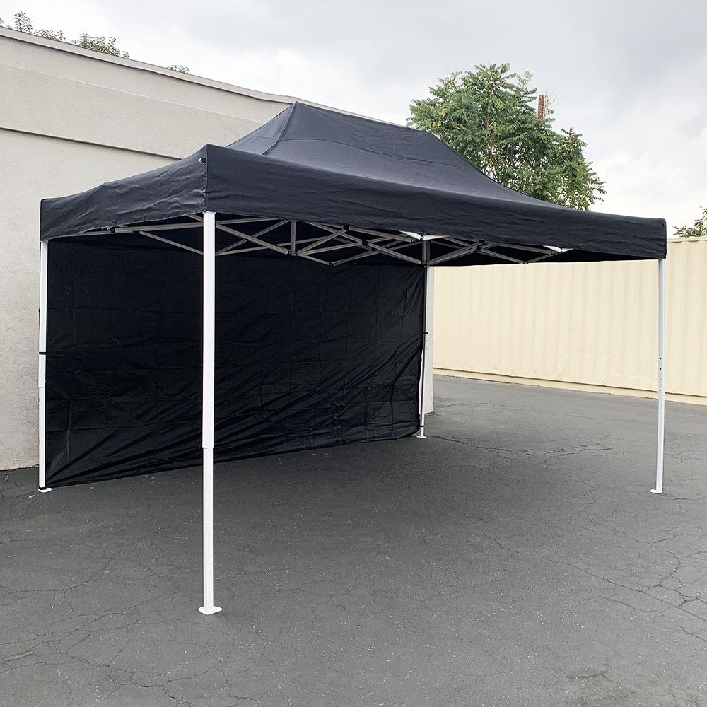$160 (New) Heavy Duty 10x15 FT Canopy with (1 Sidewall) EZ PopUp Party Tent w/ Carry Bag (White, Black) 