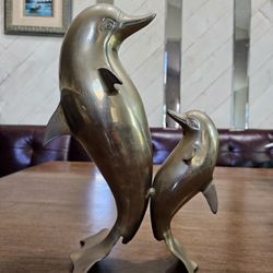 Vintage Brass Dolphin Figurine Sculpture – Mid-Century Modern Decor