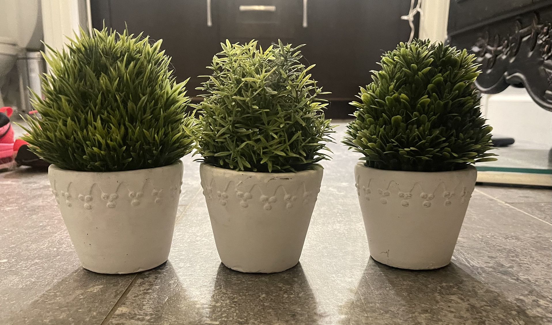 3 Small Potted Faux Plants