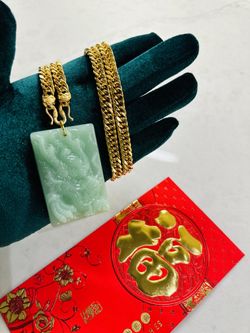 Ice Green Jade Dragon With 24k Plated Cuban 