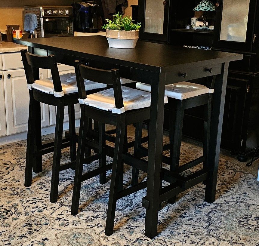 IKEA Nordviken Bar Table w/Nordviken Bar Stools w/Beige Pads - CHRISTMAS GIFT/HOLIDAY SEATING 💚🤍💚