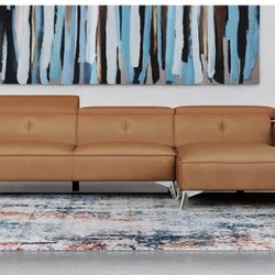 Zuri  Raj Leather Sectional Sofa w! Chaise Lounger 