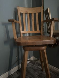 Solid High Wooden Bar Stool W Swivel