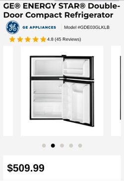 GE® Refrigerator, 3.1 Cu.Ft. Double-Door Compact Refrigerator and Freezer, CleanSteel, Energy Star