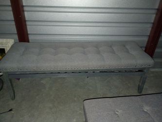 Gray Tufted Upholstered Bench with Nailhead Trim