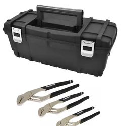 Anvil 24 in. Black Plastic Tool Box AND Husky 3-Piece Groove Joint Pliers Set