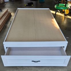 Twin Size Bed Frame With Single Drawer,  White