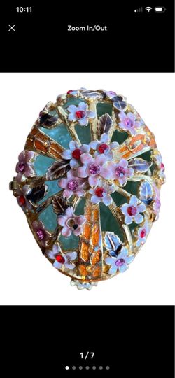 Versailles Egg Shaped Enameled Clawfoot Trinket Box Flowers Rhinestones & Pearls