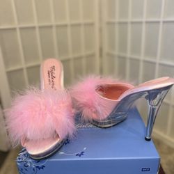 Pole Heels Pink And Fluffy Shoes