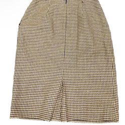 VTG Jones New York Pencil Skirt Petite Size 8 Tan Linen Blend Check Drescription
