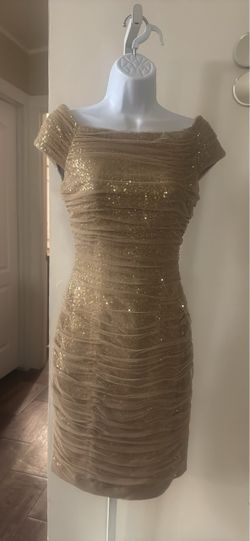 RALPH LAUREN  Gold Sequin Ruched Cocktail Dress