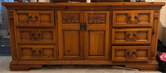 Vintage Solid Wood Dresser with Carved Detail