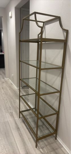 Gold Metal and Glass Etagere Bookshelf
