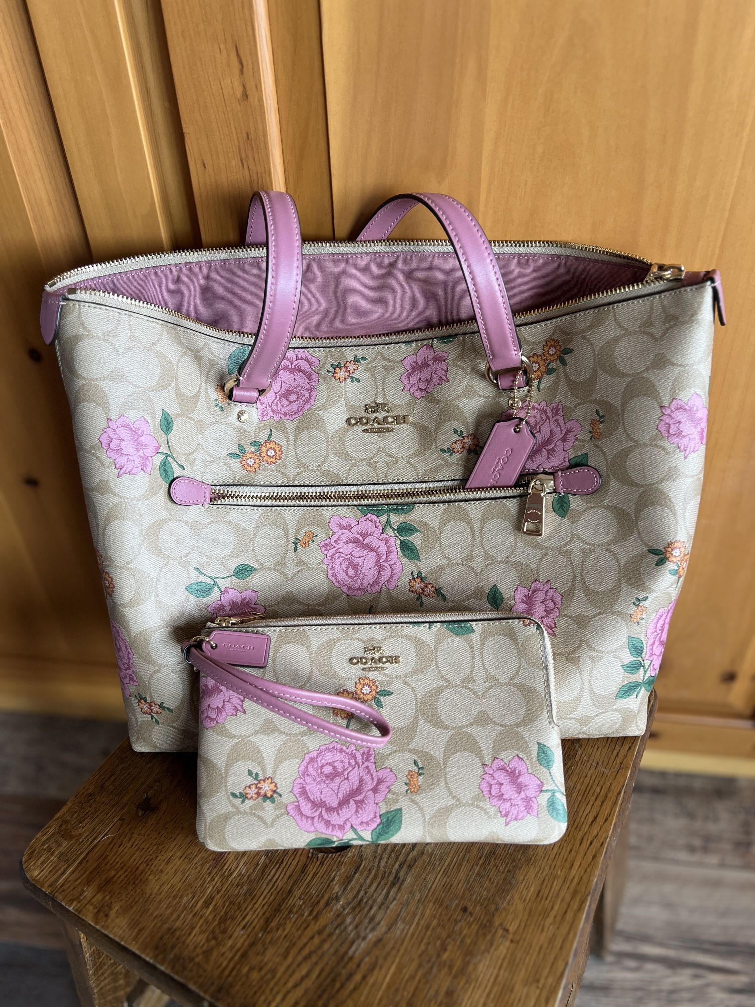 COACH brand Floral Tote and matching wallet 