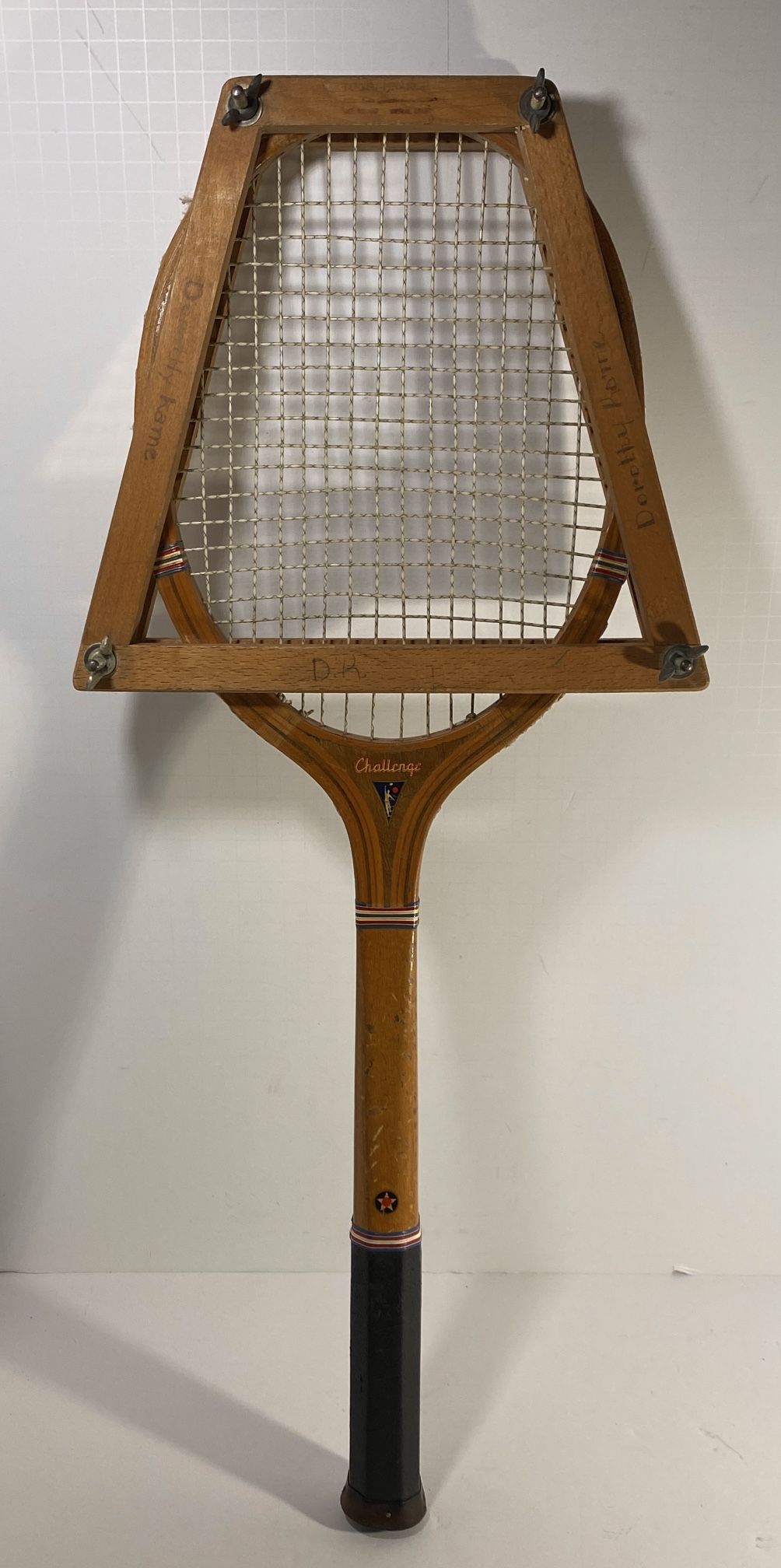 Vintage Wood Tennis Racket Challenge with Cage Dorothy Kame 