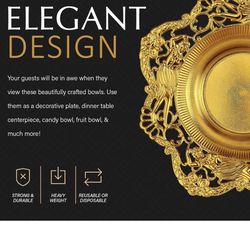 10-  Gold Plastic Serving Dish Elegant Vintage Design, Centerpiece Display
