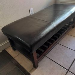 Wooden Bench With Leather Cusion