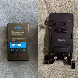 2 REYTRIC 190wh V Mount/V-lock Batteries I & Camvate V Lock Mounting Plate Power Supply Splitter with 15mm Rod Support 