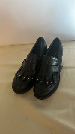 Jonak Black Leather Fringe Loafers with Silver Studs