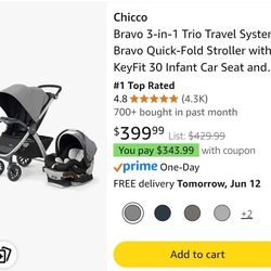 Chicco Bravo 3-1 Car Seat & Stroller Travel System  Infant-Toddler 