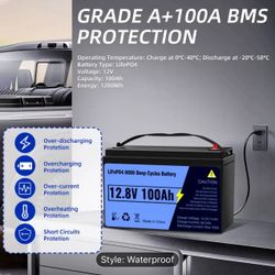 12V 100Ah IP65 Waterproof LiFePO4 Lithium Battery