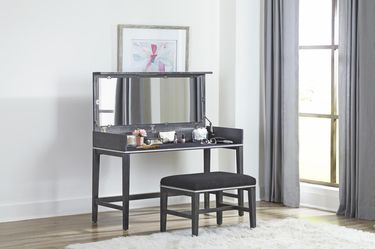 Mirror Vanity Desk with Stool in Slate Grey Finish
