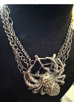 Betsey Johnson Crystal Spider & Web Layered Chain Statement Necklace