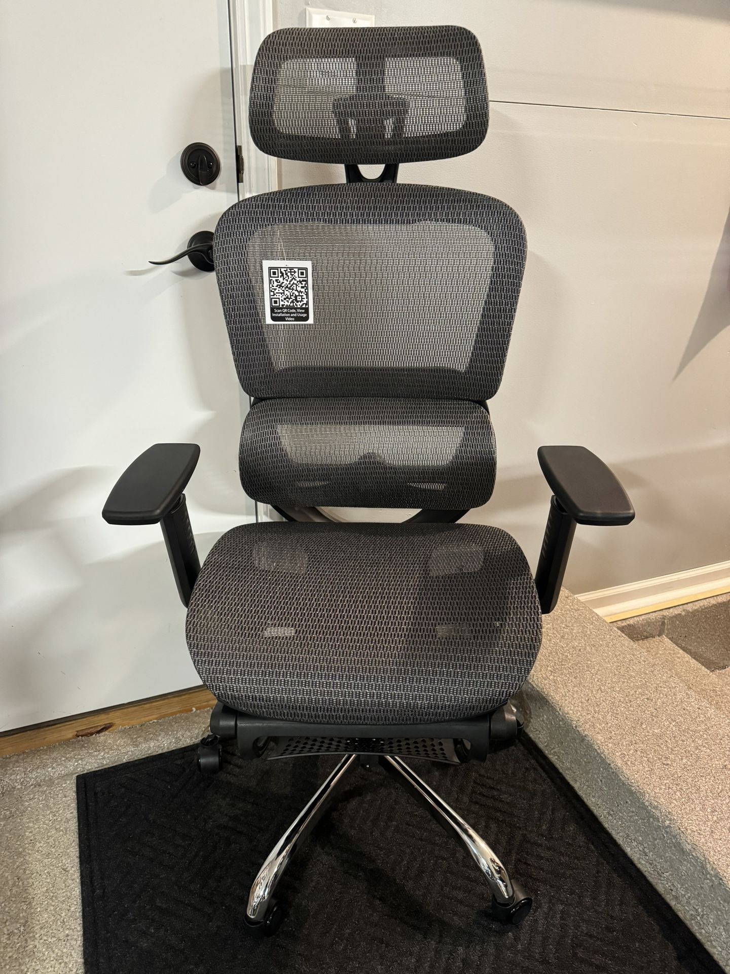 Brand New Grey All Mesh Tall Back Ergonomic Office Chair w/Slide Out Footrest & Adjustable Armrests