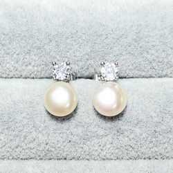Pearl & White Sapphire Earrings