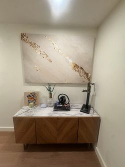 Wood Sideboard Cabinet with faux Marble Top