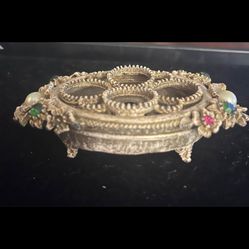 vintage Florenza lipstick holder adorned with rhinestones and simulated pearls. 