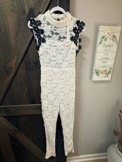 Elegant Lace Jumpsuit – White/Black – Size S/M– New