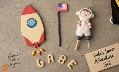 Space Rocket Fondant Cake Topper: Galaxy Birthday Party Decor