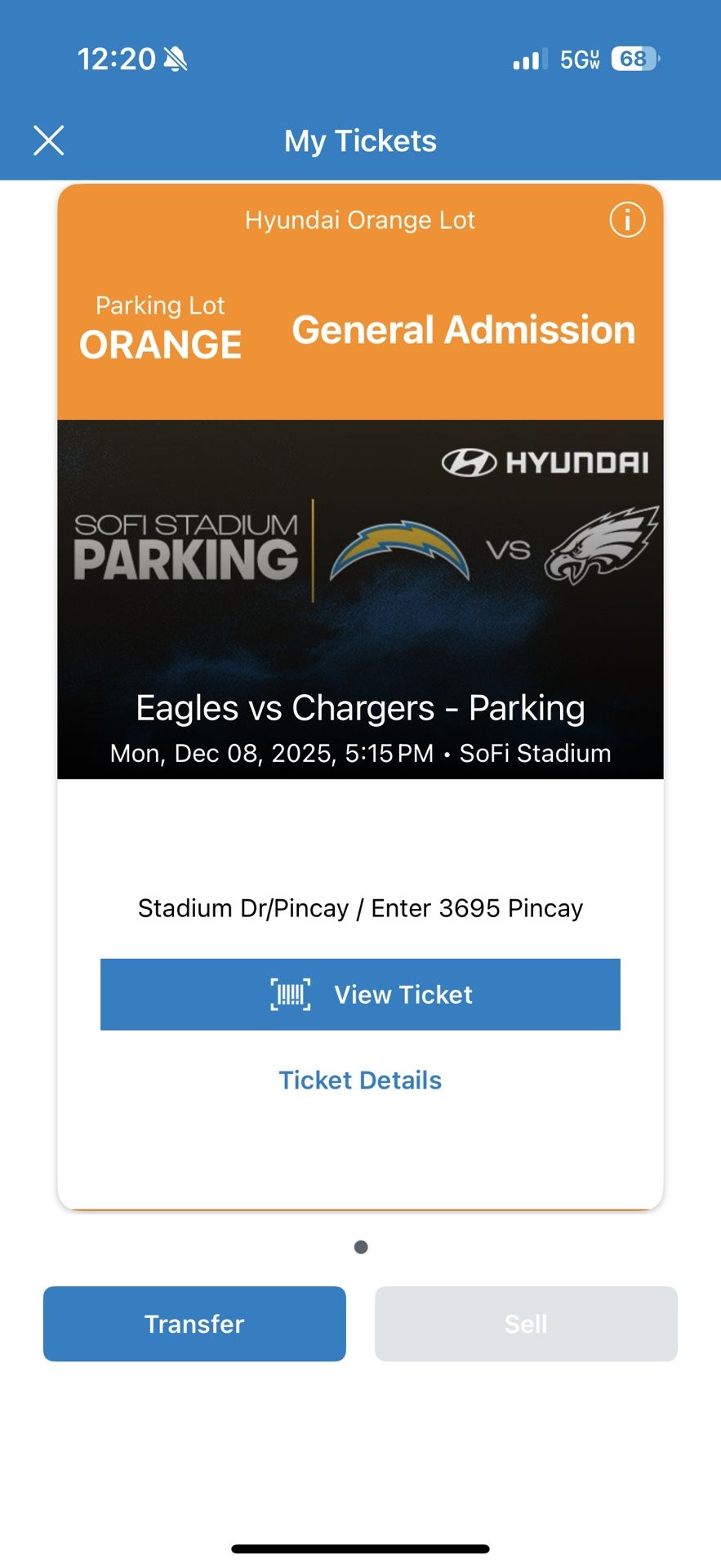 Orange parking Chargers Vs Eagles MNF