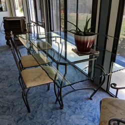 Beautiful Chipped Glass Table With Six Chairs, 7 Ft Long