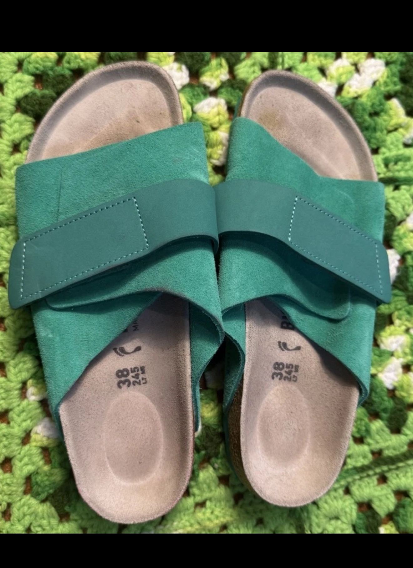 Birkenstock Kyoto Nubuck Suede Leather Green Sz 38 Classic Preppy Casual