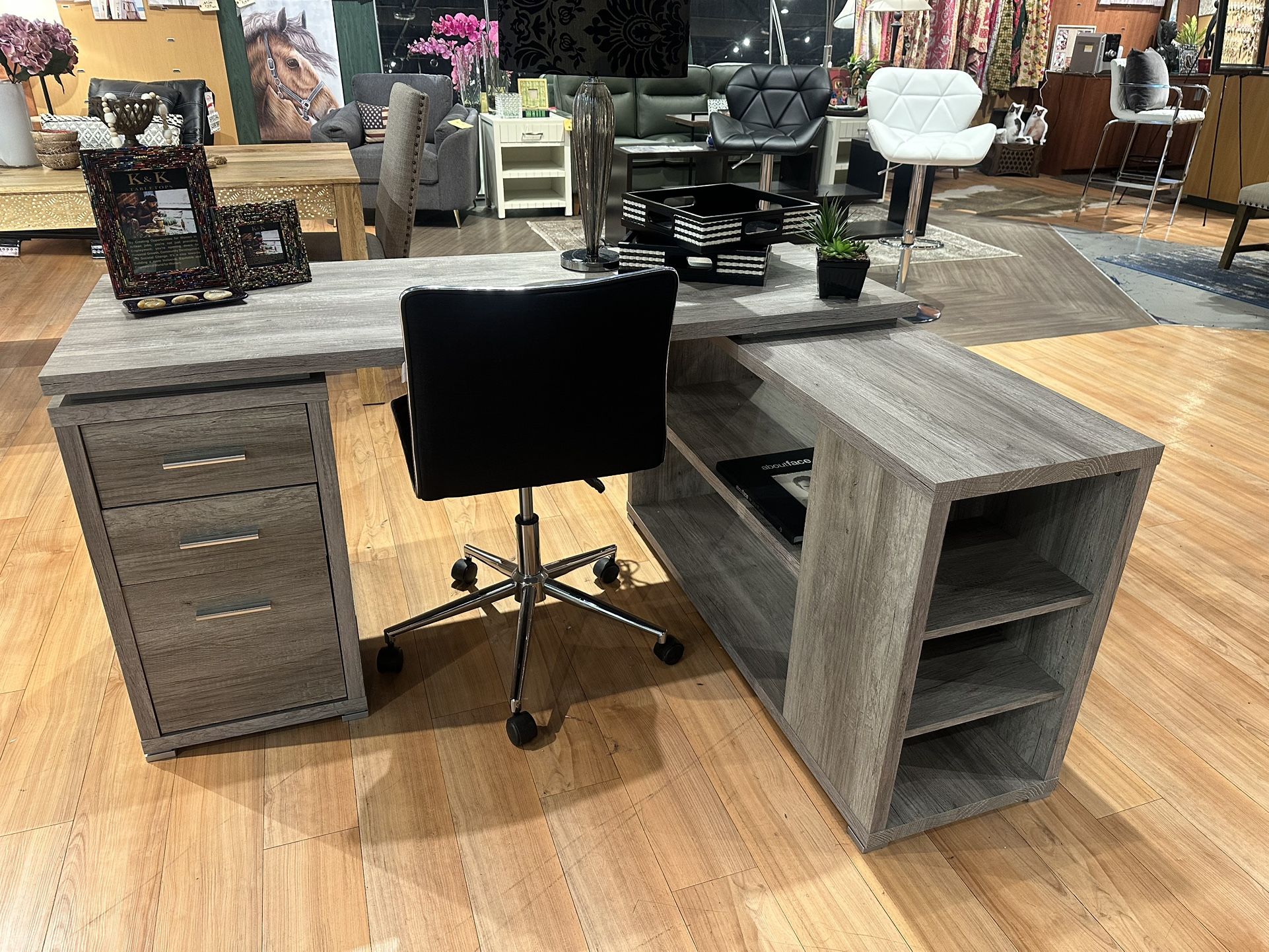 L-shaped Desk / L-Shape Office Desk / Reversible Desk/ Computer Desk/ Gray Desk