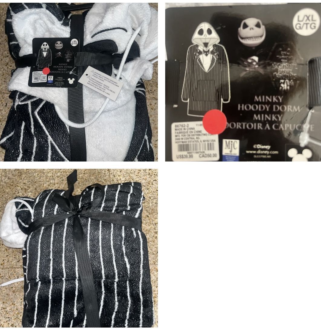 Disney nightmare before Christmas Minky hoodie dorm fleece jack skeleton L/XL