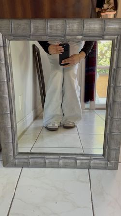 Rectangular Mirror with Silver Toned Textured Frame