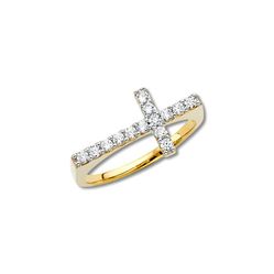 14K Cross CZ Ring | Solid Yellow Gold Faith Jewelry by Tehrani Jewelry