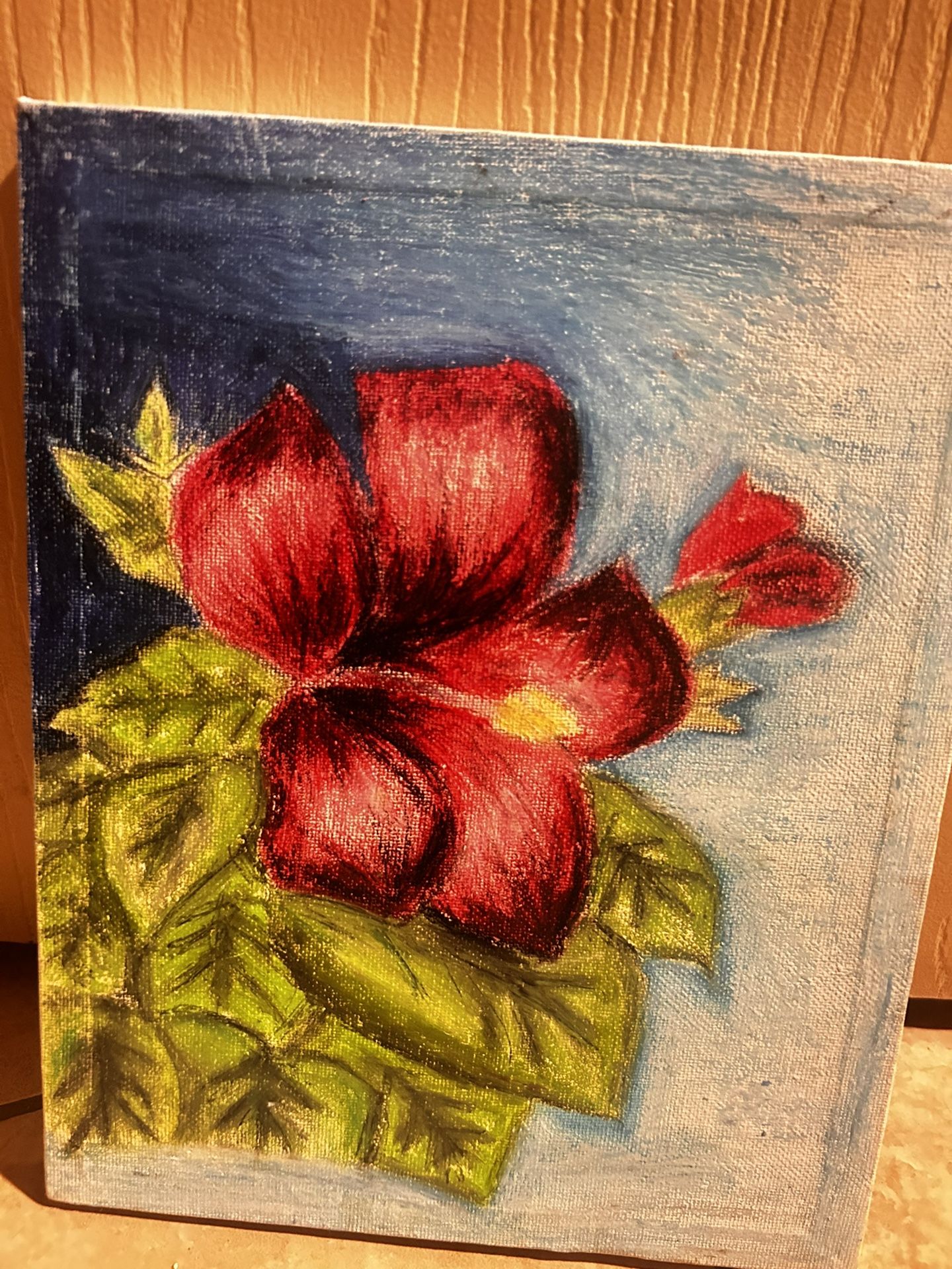 Oil Pastel Hibiscus Flower Art