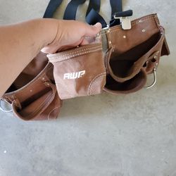 AWP Tool Rig Bag Leather ~ Belt Brown General Construction Flip Pocket