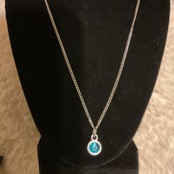 20”Sterling Silver Necklace With Blue(Sagittarius )rhinestone Pendant 